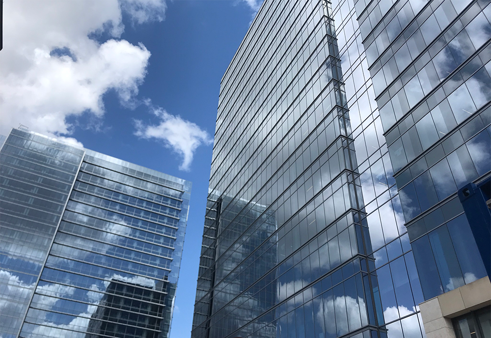 Exterior image of Energy Center 5 taken against a bright sky.