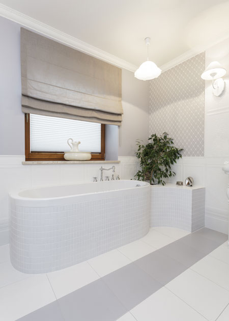 white bathroom window treatments